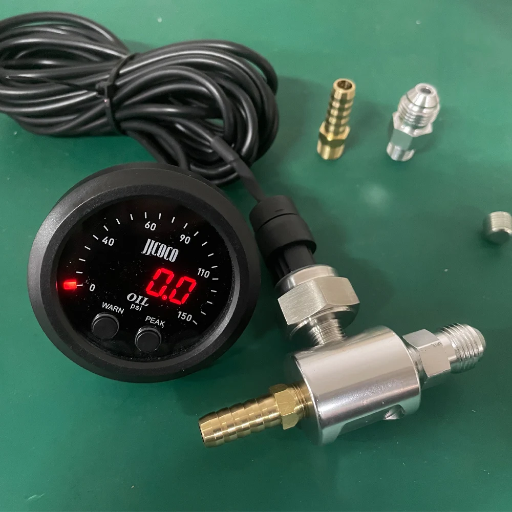 JJCOCO Red Display Digital Electronic Oil Pressure Gauge with 1/8 NPT Sensor 0-150PSI AN6 9MM To 1/8NPT Adapter