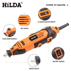 HILDA 200W incisore trapano elettrico incisione Dremel macchina utensile rotante nuovo stile a velocità variabile Mini trapano utensili elettrici