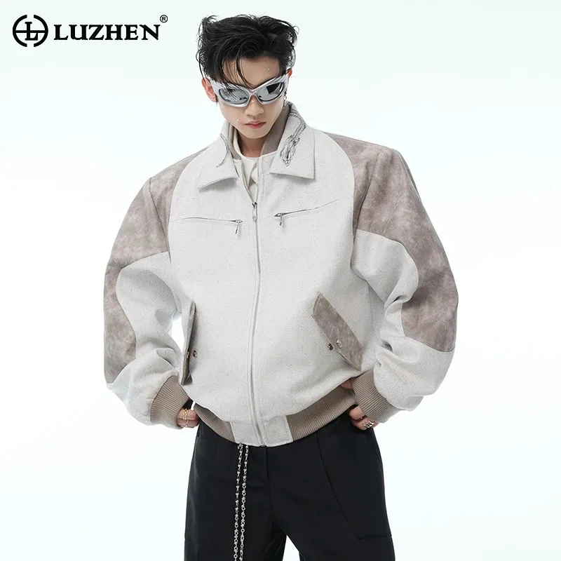 

LUZHEN Loose Personalized Pattern Printed Design 2025 Shoulder New Padded Casual Jacket Men Trendy Patchwork Street Coat JY5531