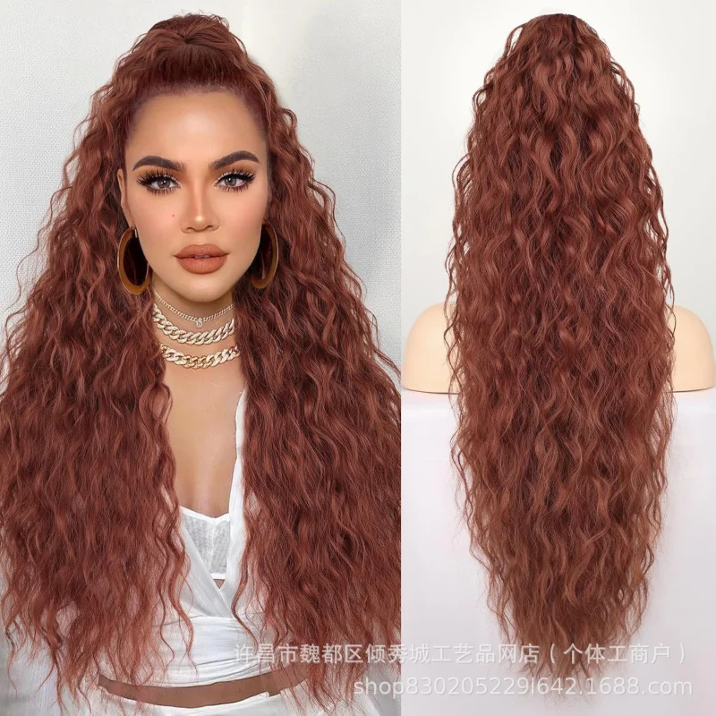 Wig High-Temperature Fiber Water Wave Long Curly Fluffy Corn Perm Clip-In Ponytail Hair Extension