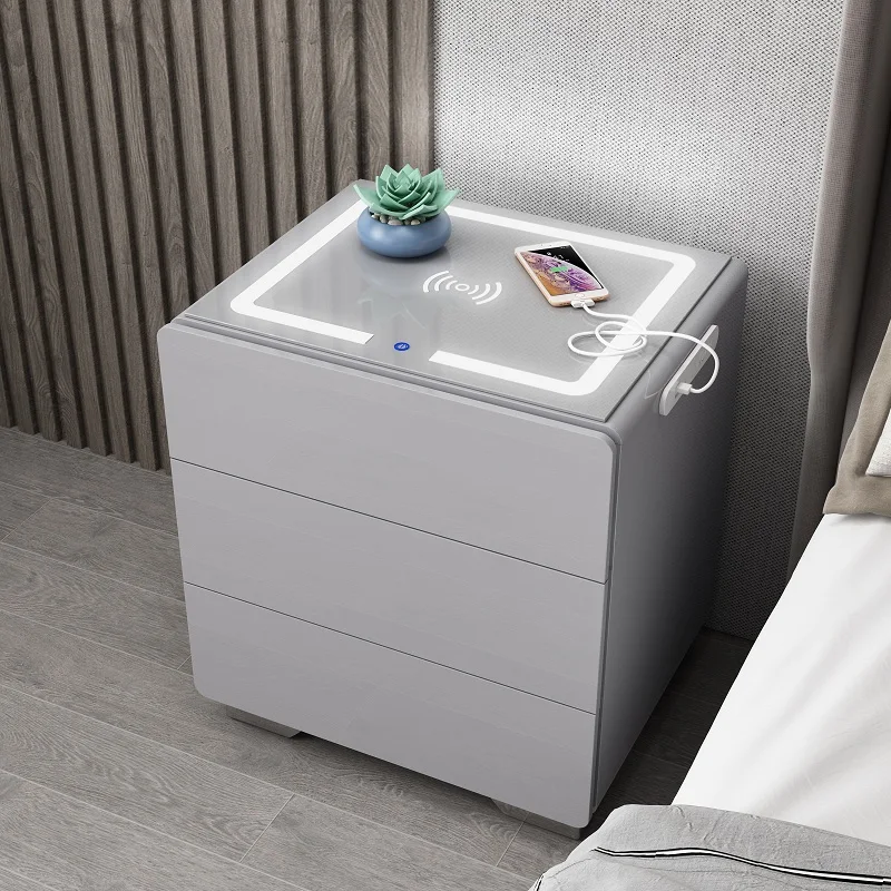 رف تخزين ذكي لطاولة السرير لغرفة النوم المنزلية الحديثة، طاولة بجانب السرير منزلية بسيطة وحديثة، زجاج مشهور على الإنترنت #5