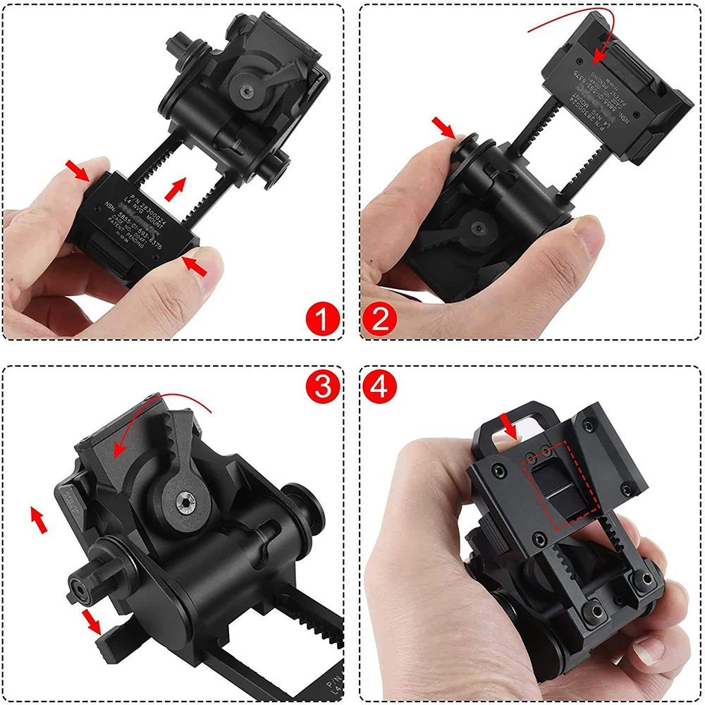 BOOIU-NVG Metal Helmet Mount, alumínio ajustável, capacete tático para PVS15/18, montagem de óculos de visão noturna, L4G24