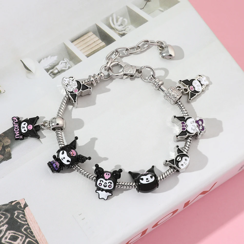 Kuromi Charms Bracelets Sanrio Cartoon Figure Pendant Hand Chains Cute Kuromi Beads Diy Bangles for Women Fashion Jewelry Gifts