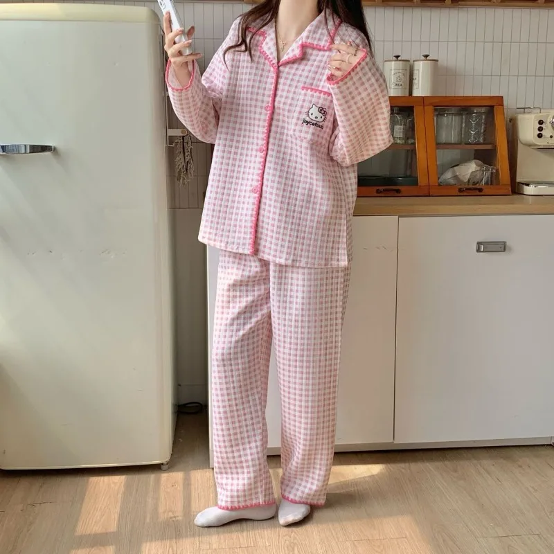 

Ins Kitty пижамы для девочек Femme брюки с длинными рукавами комплект ночной рубашки студенческая домашняя одежда зимняя теплая милая одежда для сна с героями мультфильмов сладкий розовый