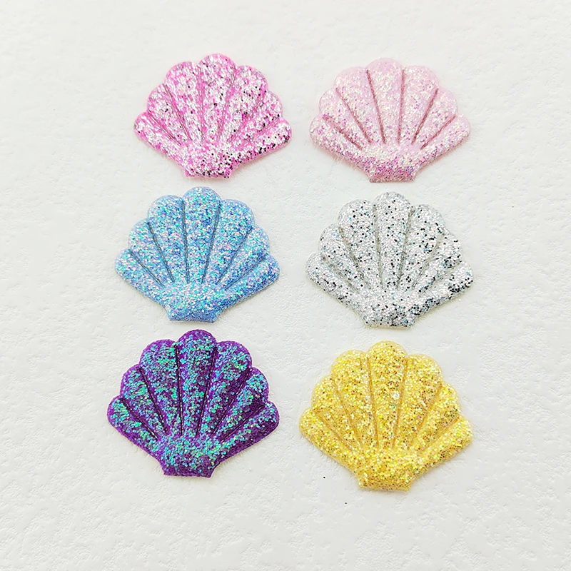 60 Stück 3,5*3 cm glänzende, glitzernde Muschel-Applikationen mit Polsterung für Kleidung, Hüte, Nähzubehör, DIY-Kopfbedeckungen, Haarspangen, Schleifendekorationen und Aufnäher – Detail 3