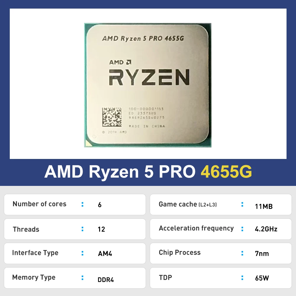 Novo amd ryzen 5 pro 4655g r5 4655g 6 núcleos 12 threads 4.2ghz 7nm ddr4 cpu gráficos integrados radeon vega 7 soquete am4 mas sem ventilador