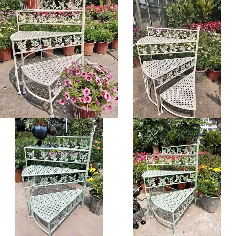 Iron Floor to Ceiling Rotatable Flower Stand 3 Tier Multi Layer Plant Rack for Living Room Balcony Courtyard Garden