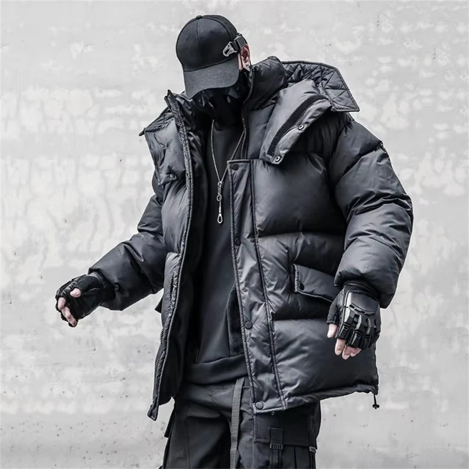 Winter Puffer Jackets Parkas Men Hooded Oversized Padded Coats Hip Hop Streetwear Punk Warm Black Thick Jackets Mens Clothing