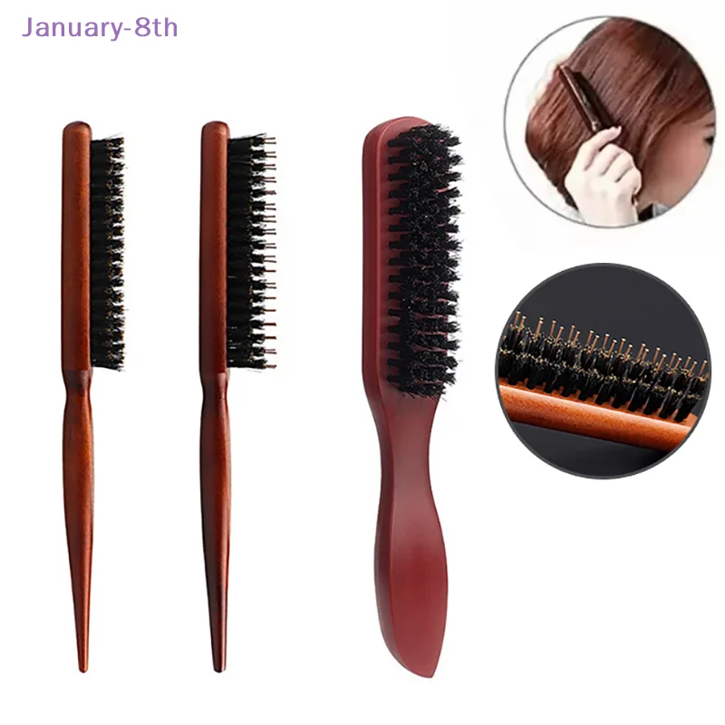 2pcs Premium Bristle Hairbrush With Wooden Handle-Reduces Frizz And Static- Scalp Massage Bristle Brush Set For All Hair Types