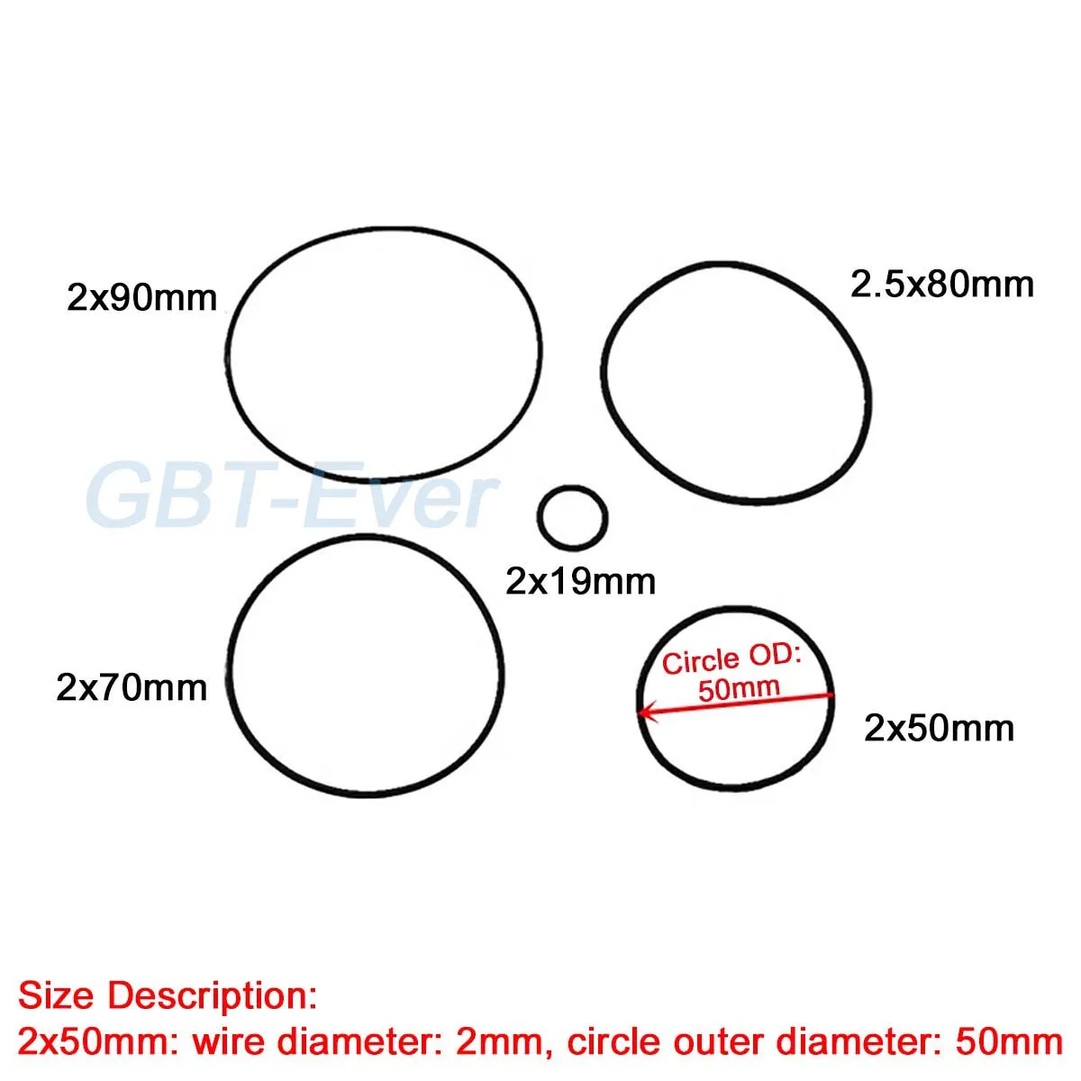 20Pcs Silicone Rubber Belt Round Pulley Power Transmission Sprockets Belts 1.5/2/2.5mm 19mm 30mm 40mm 45mm 50mm 70mm 80mm 90mm