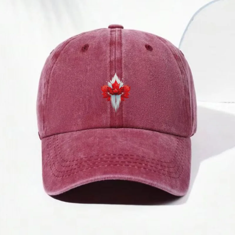 Customize Vintage Washed Cotton Baseball Cap Men Red Maple Leaf Sun Hat Outdoor Streetwear Dad Cap Adjustable Camping Hiking Hat