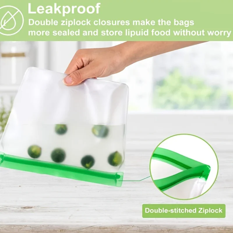 Reusable Silicone Food Bag Freezer Stand Up Food Storage Bag PEVA Bag Leakproof Containers Kitchen Fresh Bag Wrap Ziplock Bag