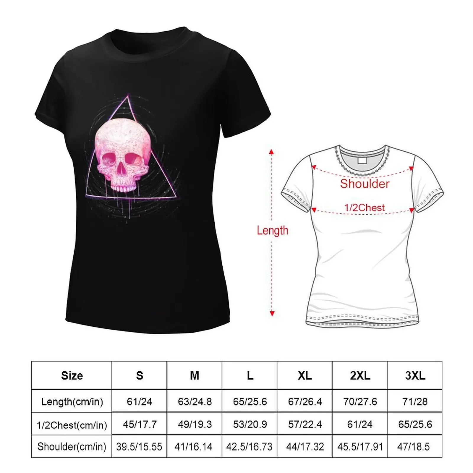 Skull in triangle on black T-Shirt kawaii clothes lady clothes graphics Women clothes