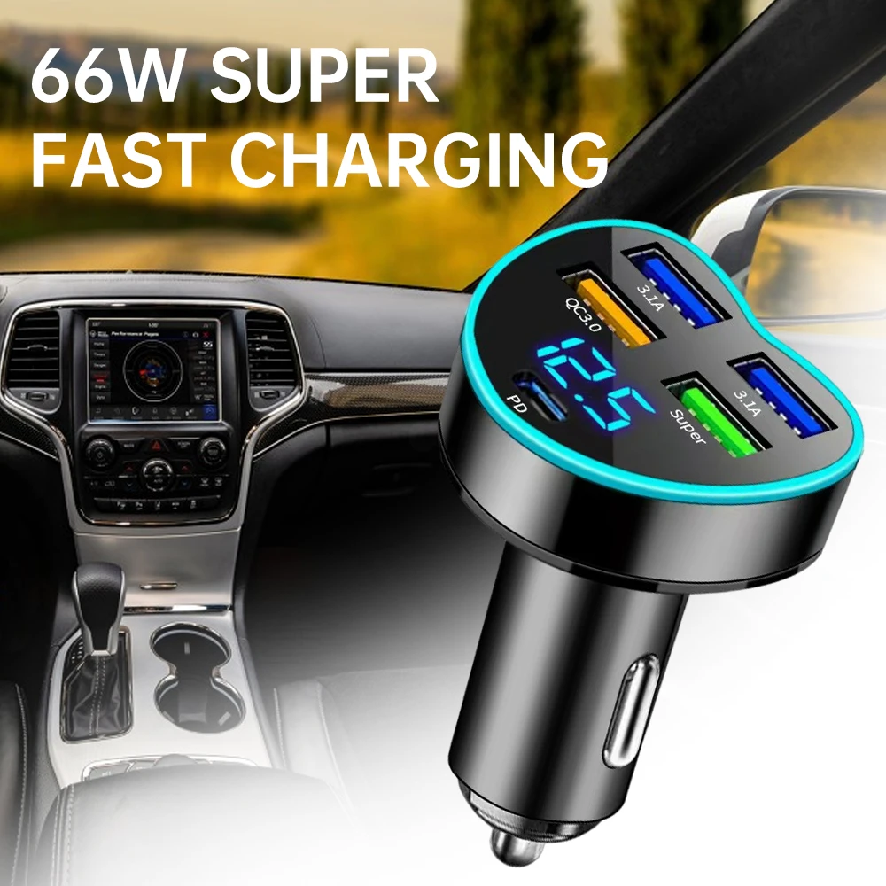 

5 Ports USB Car Charge 66W Quick 3.1A Mini Fast Charging For iPhone 11 Xiaomi Huawei Mobile Phone Charger Adapter in Car