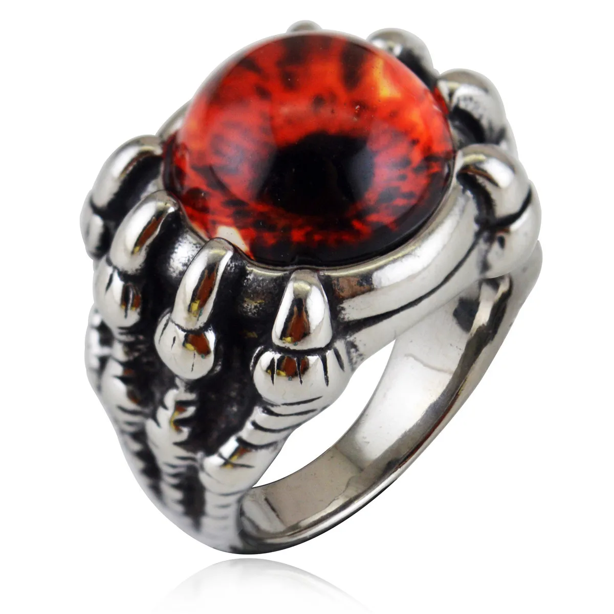 Rock and roll men's personality domineering punk demon eye skull head stainless steel rings size 7-12