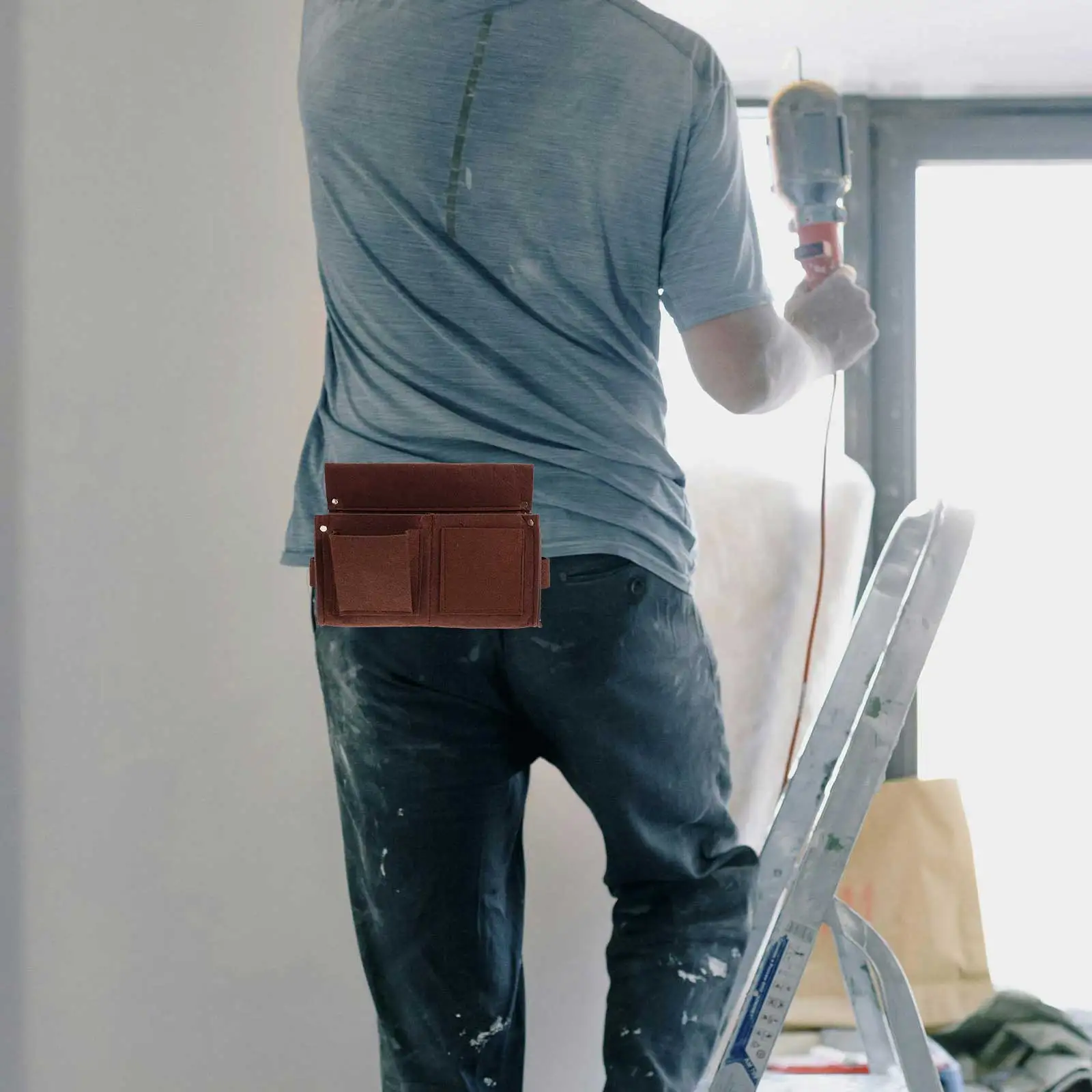 

Nail Pouch Tool Belt Bag for Men Construction Carpenters Large Size Brown Adjustable Buckle Pocket Storage Woodworking Tools