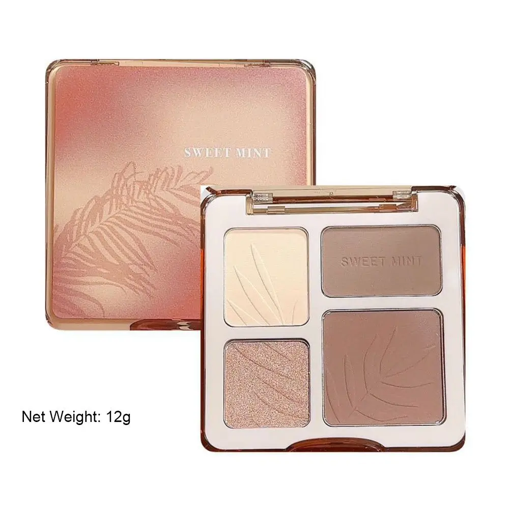 Tavolozza per toelettatura stereoscopica a 4 colori, opaca, naturale, per il contorno del viso, ombreggiatura, bagliore duraturo, illumina i cosmetici, vassoio completo