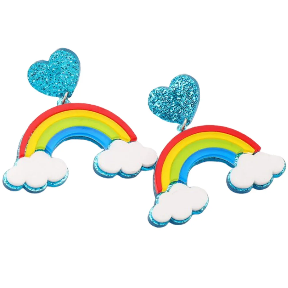 

Rainbow Heart Acrylic Metal Women Pendant Fashionable Durable Deform Fade Woman Earring Accessories