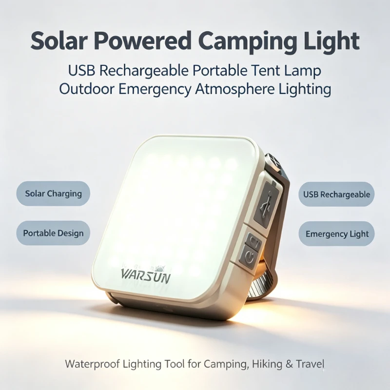 Warsun Solar Powered Camping Light Rechargeable Portable Tent Atmosphere Lamp Outdoor Emergency Camping Lighting