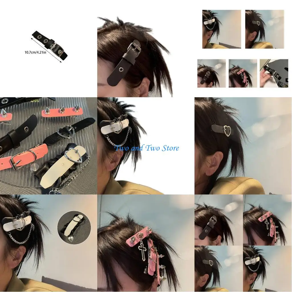 

HX6F Y2K Hair Clip Rivet/Heart/Chain Hair Barrettes Hot Girls Bangs Hair Clip