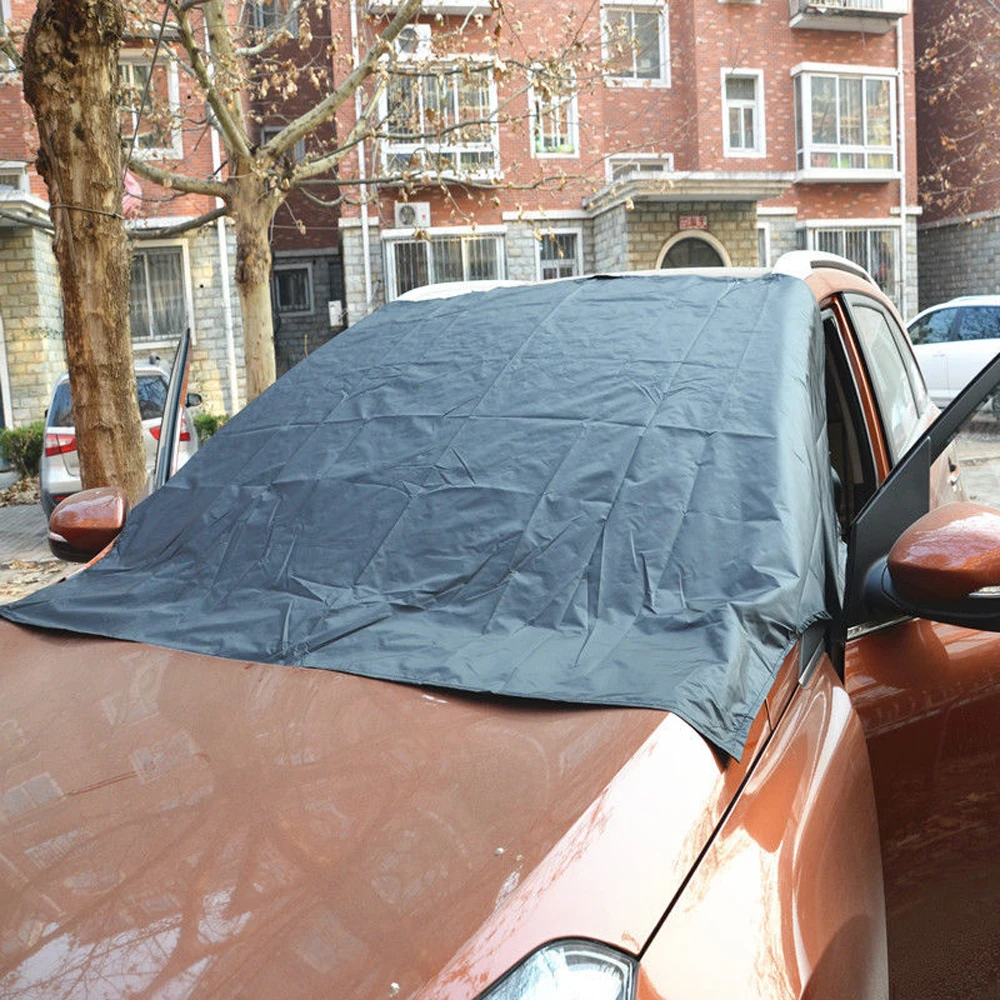 

1Pcs Black Car Snow Protect Cover Magnet Windshield Sun Ice Frost Protector Tarp Sun Shield 48" X 60" Fit For Car Truck SUV