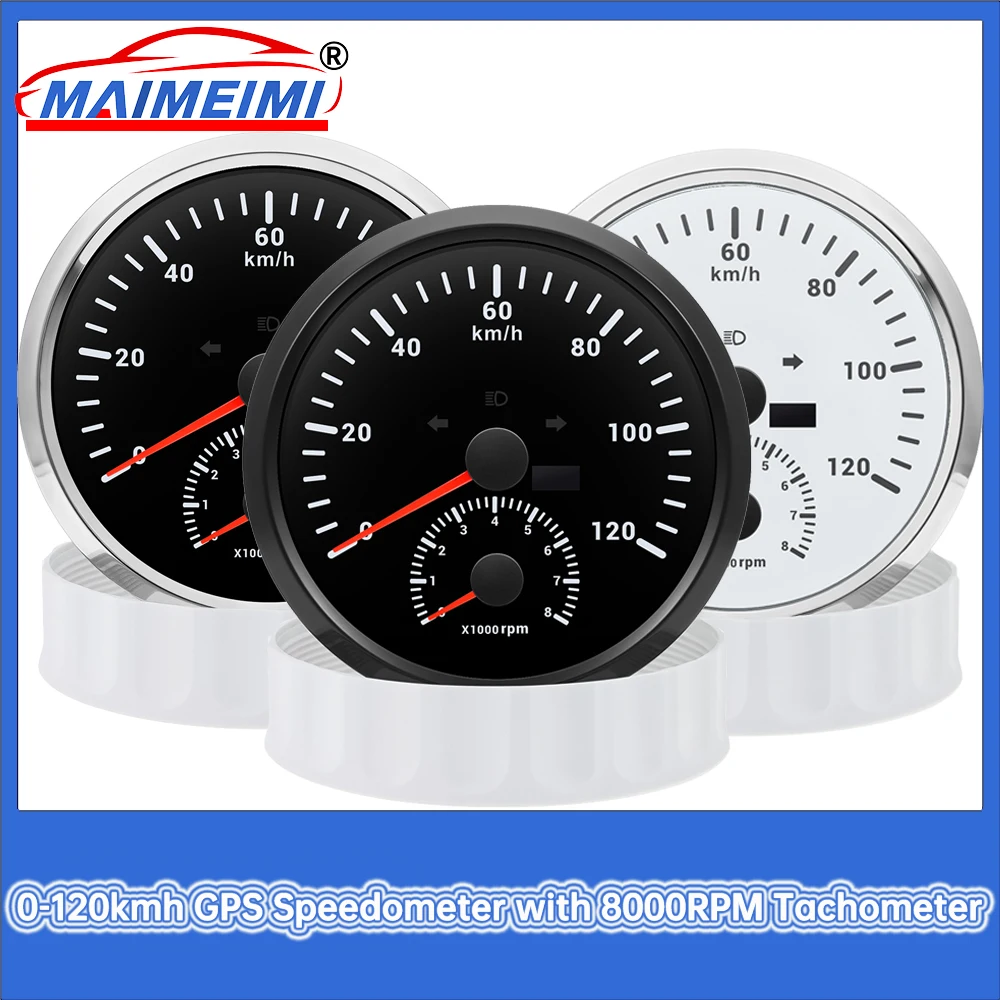 

﻿ 110MM GPS Speedometer 0-120kmh with 0-8000rpm Tachometer Digital pointer Car Truck Boat Gauge With antenna
