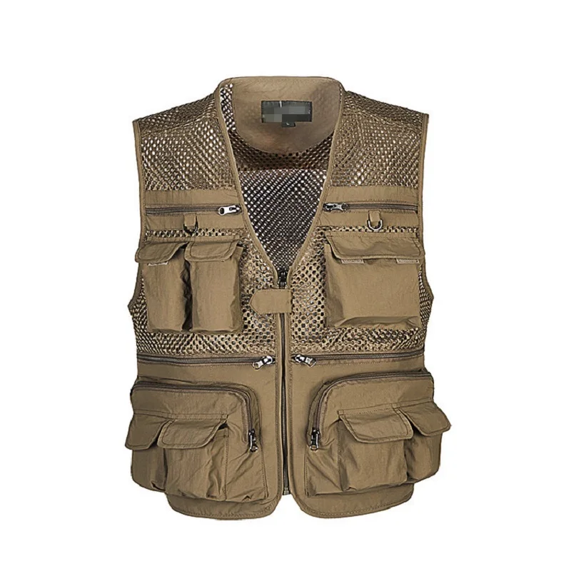 Men's Vest  Sleeve Gear Coat Summer Spring Unloading Photographer Waistcoat Tool Pocket Mesh Work Sleeveless Jacket JJ1507