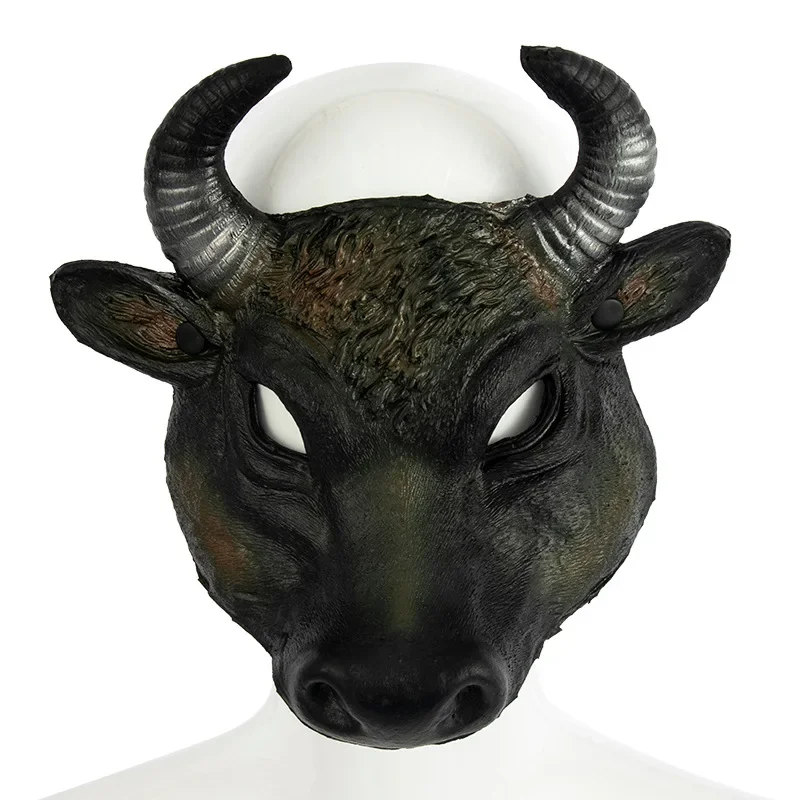 

3D Realistic Animal Buffalo Bull Head Mask Halloween Easter Carnival Party Half Face Mask for Halloween Costume Props