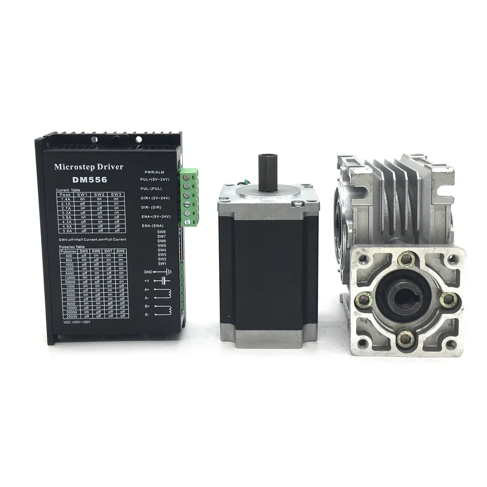 RV030 Worm Gearbox Nema23 Motor DM556 Driver Kit Gear Reducer Ratio 5:1-80:1 Stepper Motor 1.2/2.2Nm/3Nm 2-phase Hybrid Motor