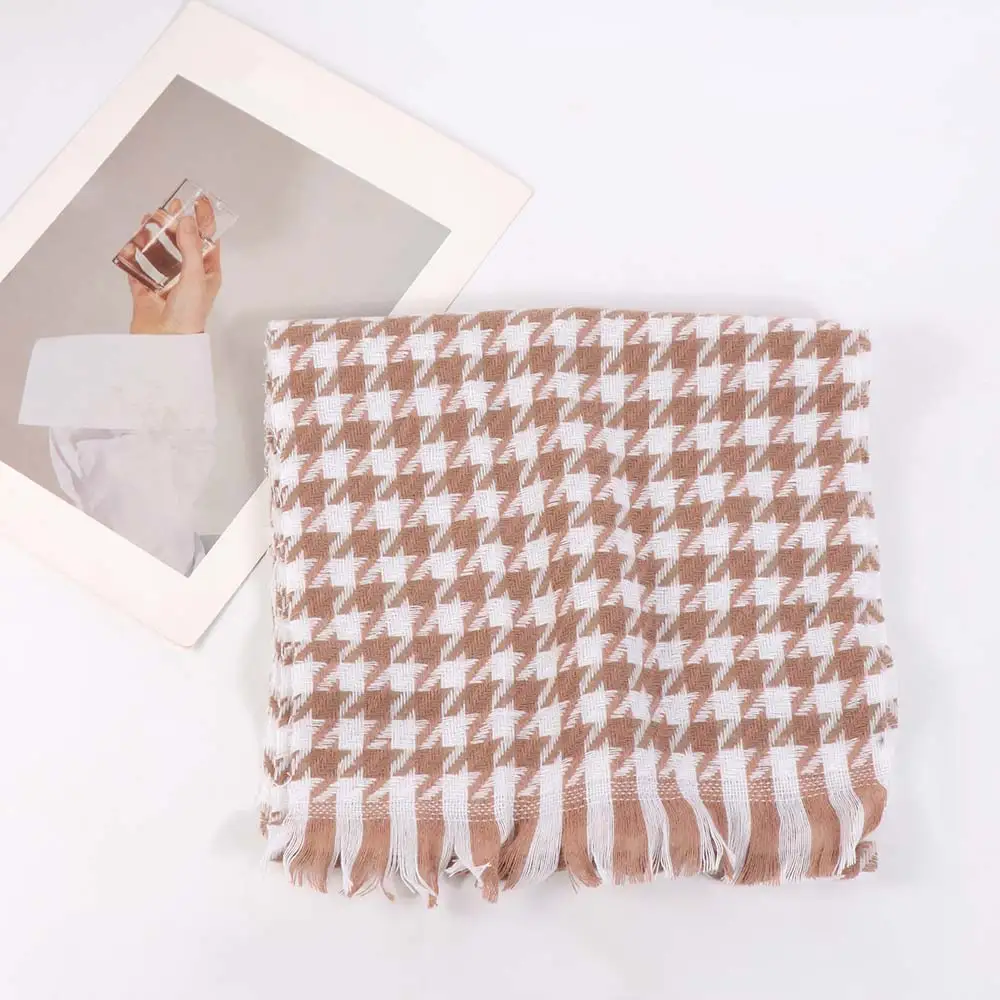 Trendy Korean Style Knitted Houndstooth Scarf Plaid Thickened Y2K Checkered Scarf Windproof Warm Winter Cashmere Shawl Women/Men