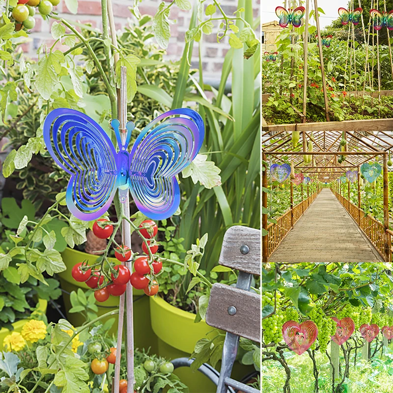 Garden Bird Repeller Reflective Butterfly Heart Windmill Decor Wind Chimes Wind Spinner Wind Catcher Outdoor Garden Decoration