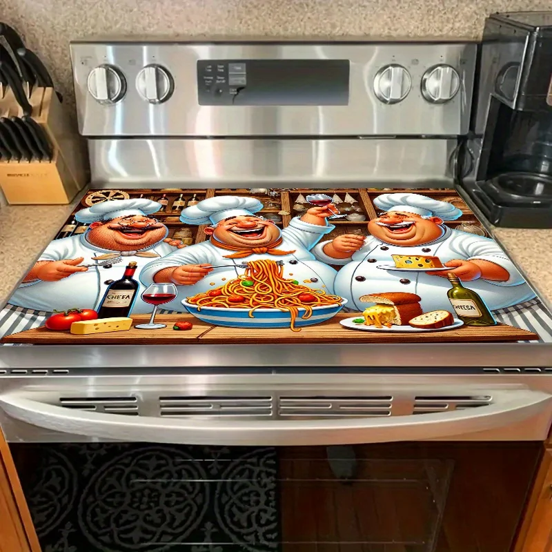 Funny Italian Chef Pasta Stove Top Cover, Non-Slip Kitchen Mat, Decorative Protector Pad for Gas Cooktop, Fun Kitchen Accessory