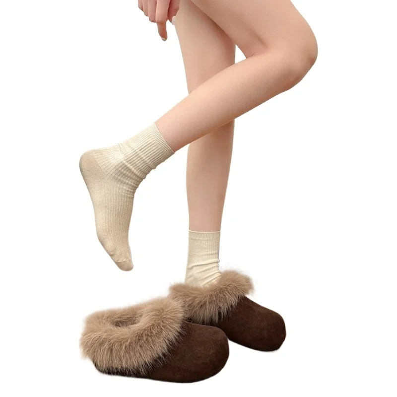 Hot Seller 2026 Women's Shoes Platform Loafers With Fur Increas Height New Slip-on Winter Snow Boots Shearling Internal Womens
