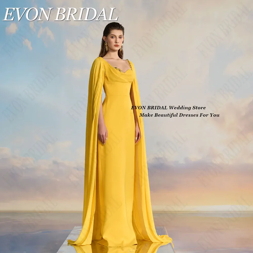 EVON BRIDAL Sweetheart Satin Celebrity Evening Dresses With Cape Dubai Sleeveless Mermaid Sequin vestidos de fiesta Floor Length