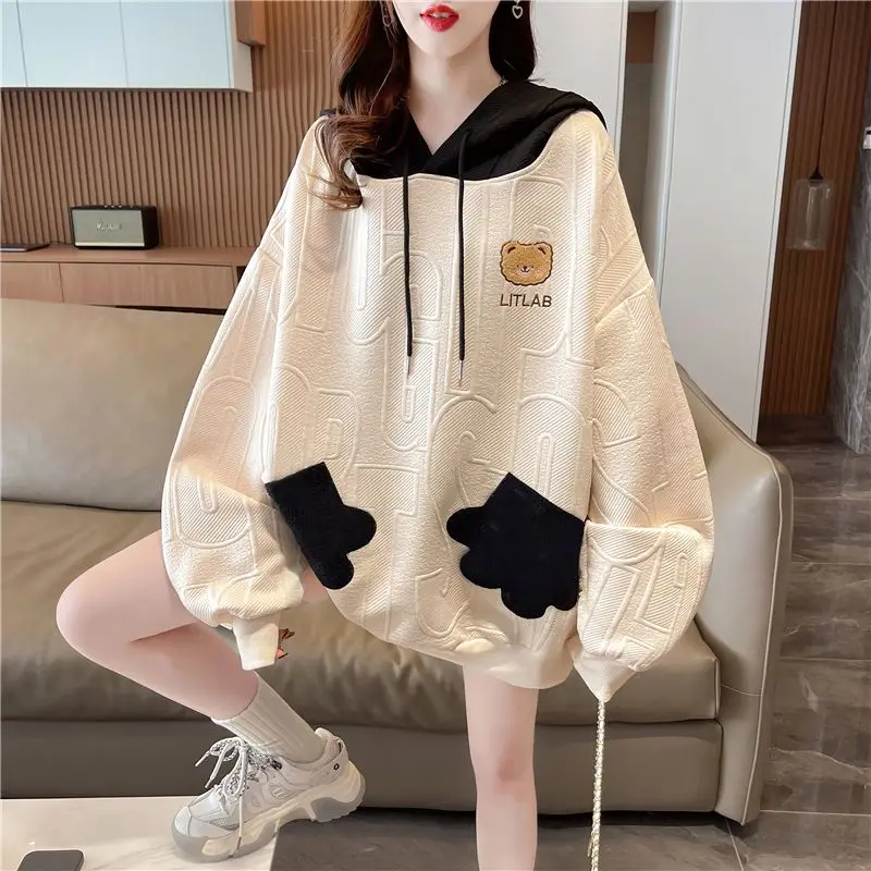 Pullovers Baggy Women\'s Sweatshirts Spring and Autumn Loose Female Top Long Apricot Coat M Kpop on Promotion Youthful Clothes E