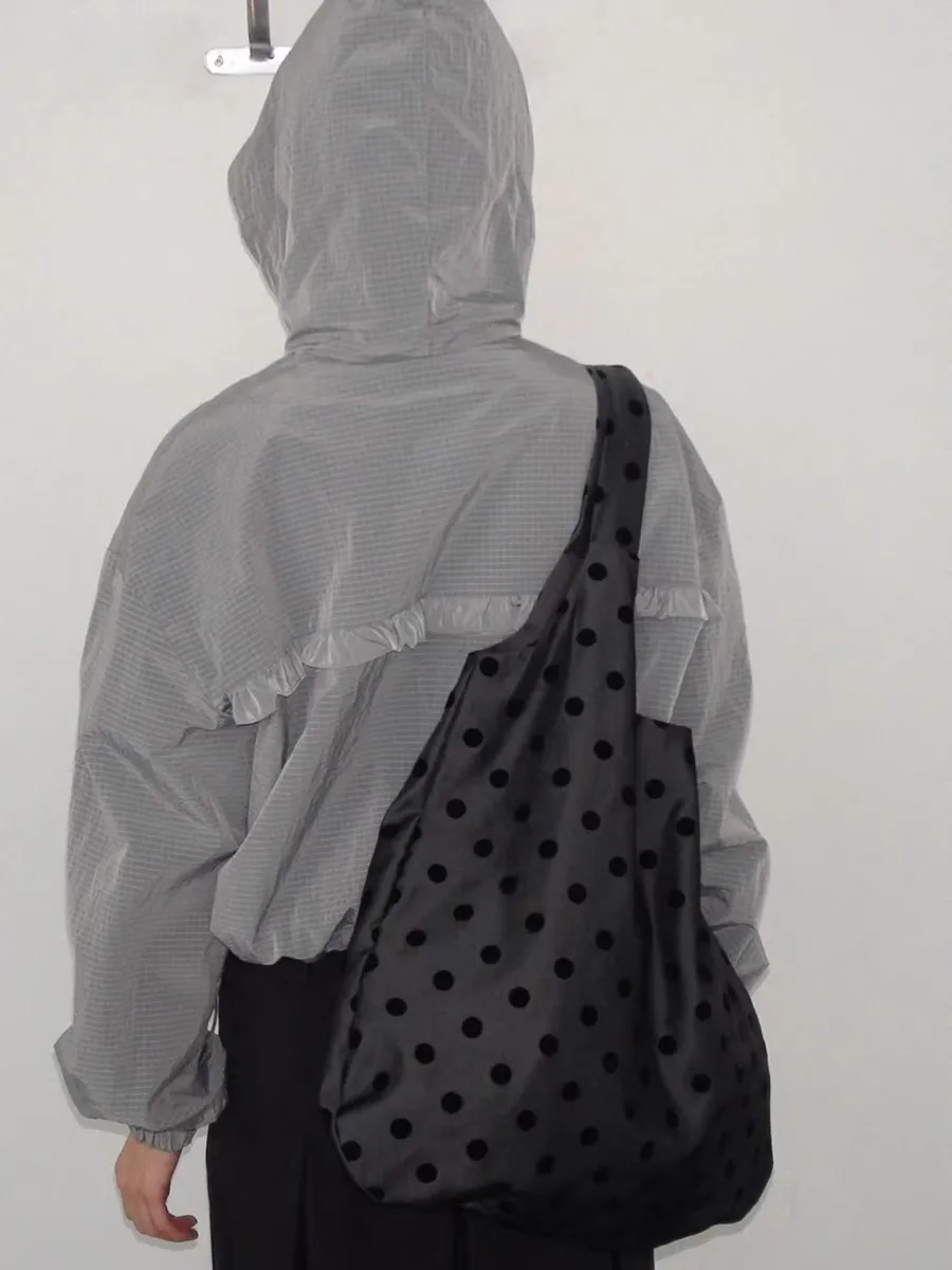 大容量水玉ハンドバッグ トレンドの和風 かわいい水玉模様 シングルショルダー キャンバスバッグ 若者向け ショッピングバッグ