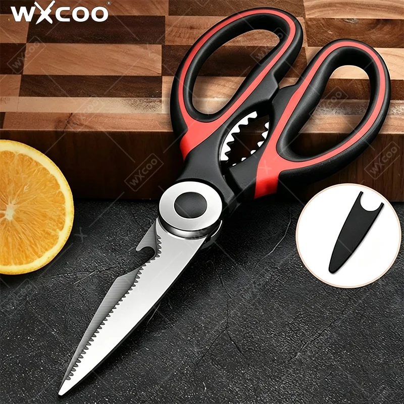 WXCOO Multifunctional Kitchen Scissors Powerful Chicken Bone Scissors for Home Food Meat Cutting Handmade Stainless Steel Shears