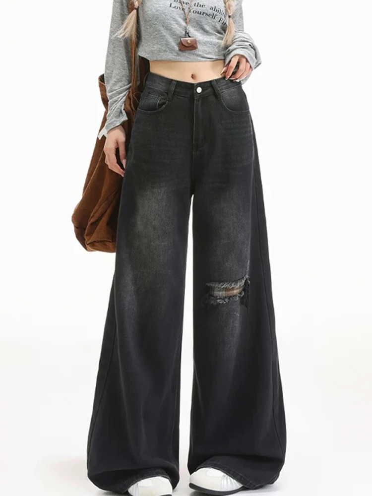 

Y2K High Street Джинсы женские с высокой талией облегающие брюки в стиле ретро свободные прямые брюки с искусственными дырками дизайн осенняя мода