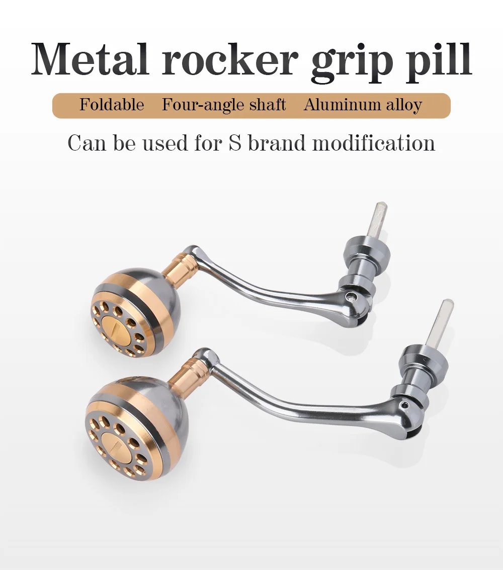 Mittelgroßer/großer, roségoldener, faltbarer Angelrollengriff mit vier Ecken, passend für S-Markenknöpfe, Spinnrollenbeschläge aus Metall – Detail 1