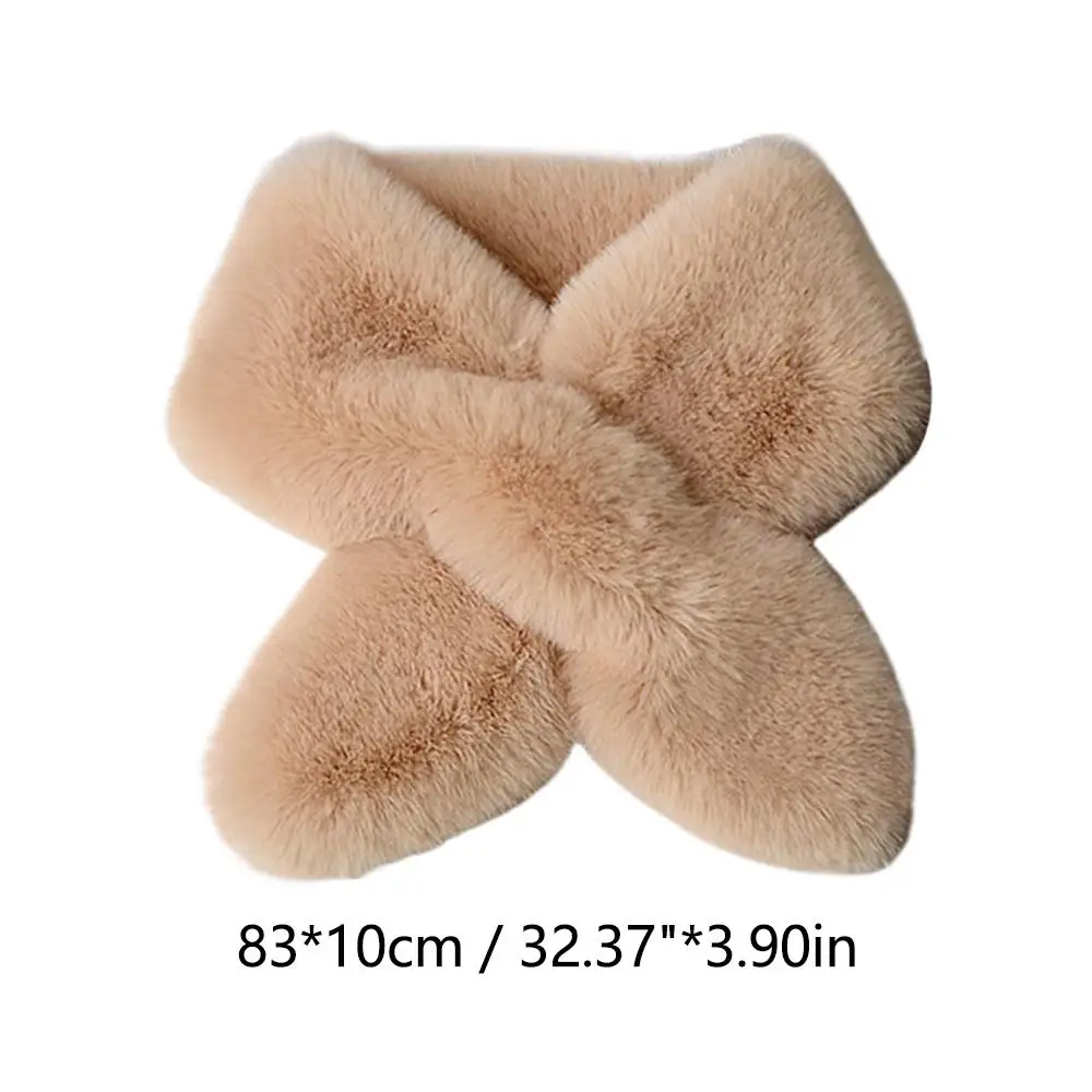 Bonito falso pele de coelho cruz cachecol pescoço mais quente feminino cor sólida pelúcia engrossado inverno gola de pele acessórios versáteis