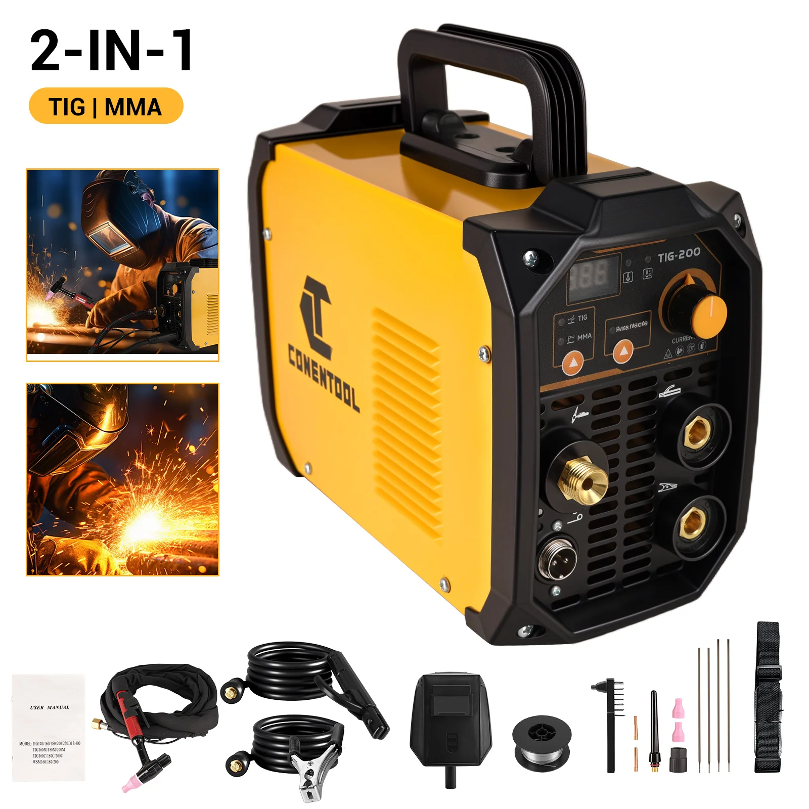 CONENTOOL Portable 2in1 200AMP TIG/MMA DC IGBT Inverter Welder TIG Welding Machine TIG-200