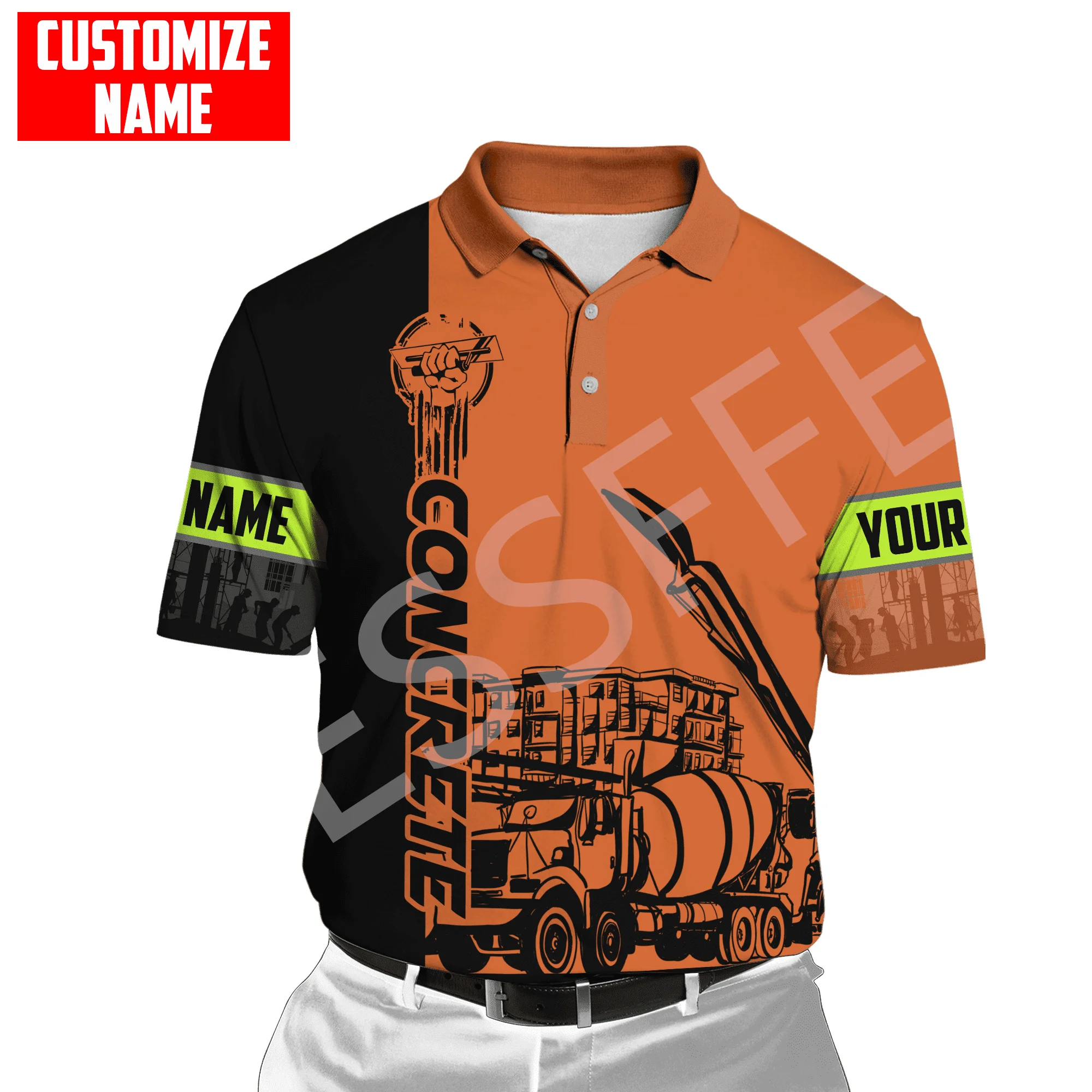 Custom Name Cosplay Concrete Finisher Cutter Trucker Tattoo 3DPrint Summer Casual Harajuku Polo Shirts Jersey Short Sleeves X3