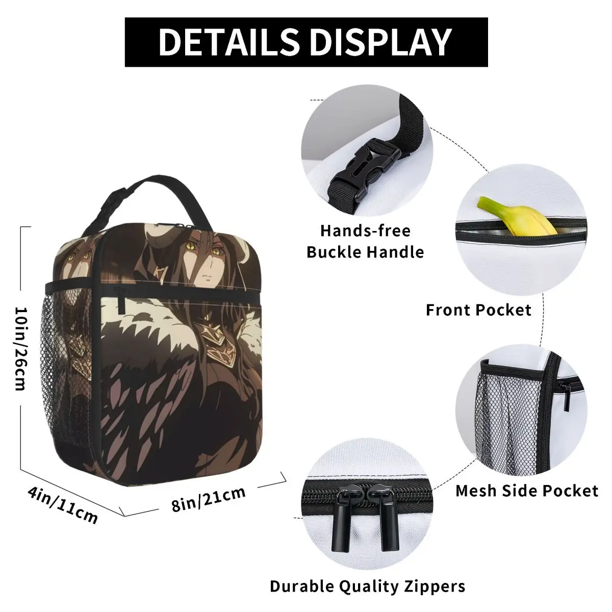 Adventure Anime Albedo Overlord Insulated Lunch Bag for Women Office Cooler Thermal Food Box Tote Portable Lunch Boxes Container