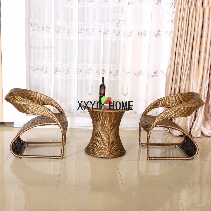 

Outdoor Tables and Chairs Patio Garden Furniture Set Household Rattan Chair Three-Piece Leisure Outdoor Garden and Terrace Set L