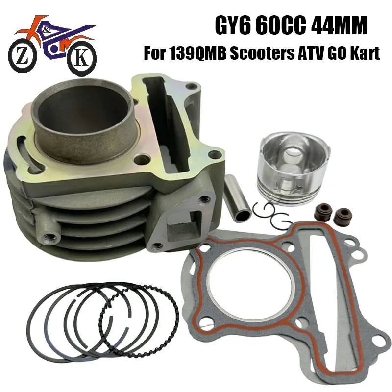 Kit de pistón de cilindro GY6 de 44mm de diámetro para Scooters 139QMB ATV Go Kart 4T 60cc 13mm Pin Scooters cilindro piezas de motor de motocicleta