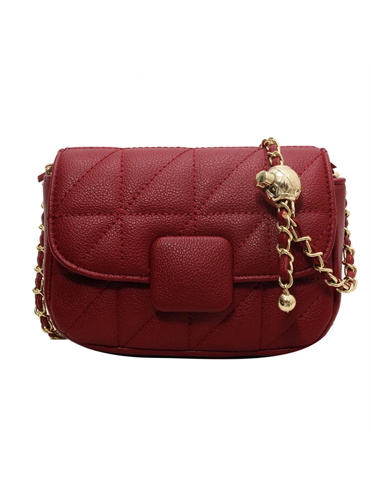 Elegant Wine Red Shoulder Bag for Women 2024 Autumn&Winter New Versatile Chain Crossbody Bags Fashion Simple Flap Small Purse