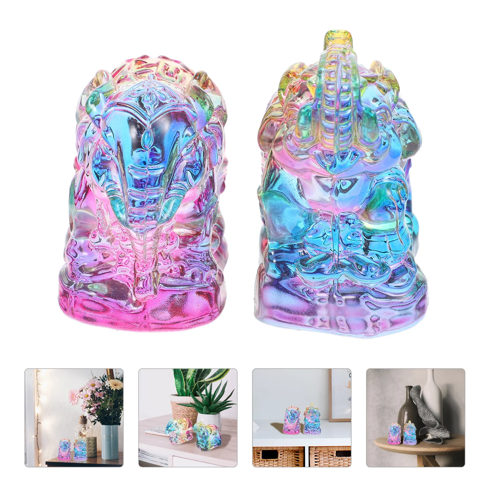 

2Pcs Crystal Elephant Statue Compact Size Elegant Room Office Decor Crystal Elephant Sculpture Home Ornament