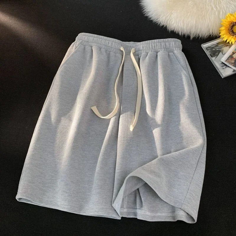 Simplicity Solid Color Loose Motion Pocket Men\'s Shorts High Quality Waist Drawstring Street Casual All-match Male Short