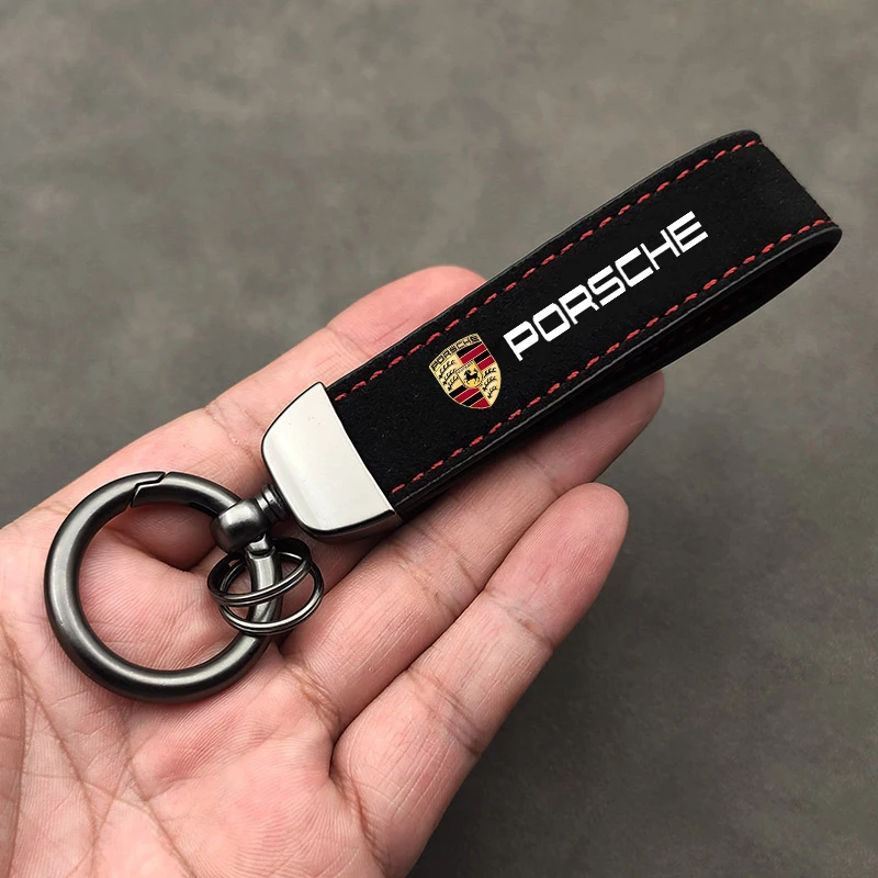 Porte-clés en cuir avec logo de voiture, accessoires intérieurs automatiques pour Porsche Panamera, broderie enne 911, 718, GT3, Macan, Taycan, Boxster 918