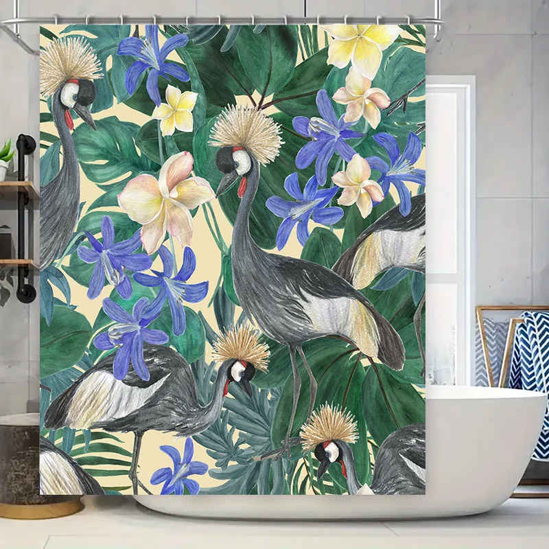 

Exotic Blue Bird Tropical Floral Shower Curtain Waterproof Fabric Home Decor for Bathroom Available in Multiple Sizes